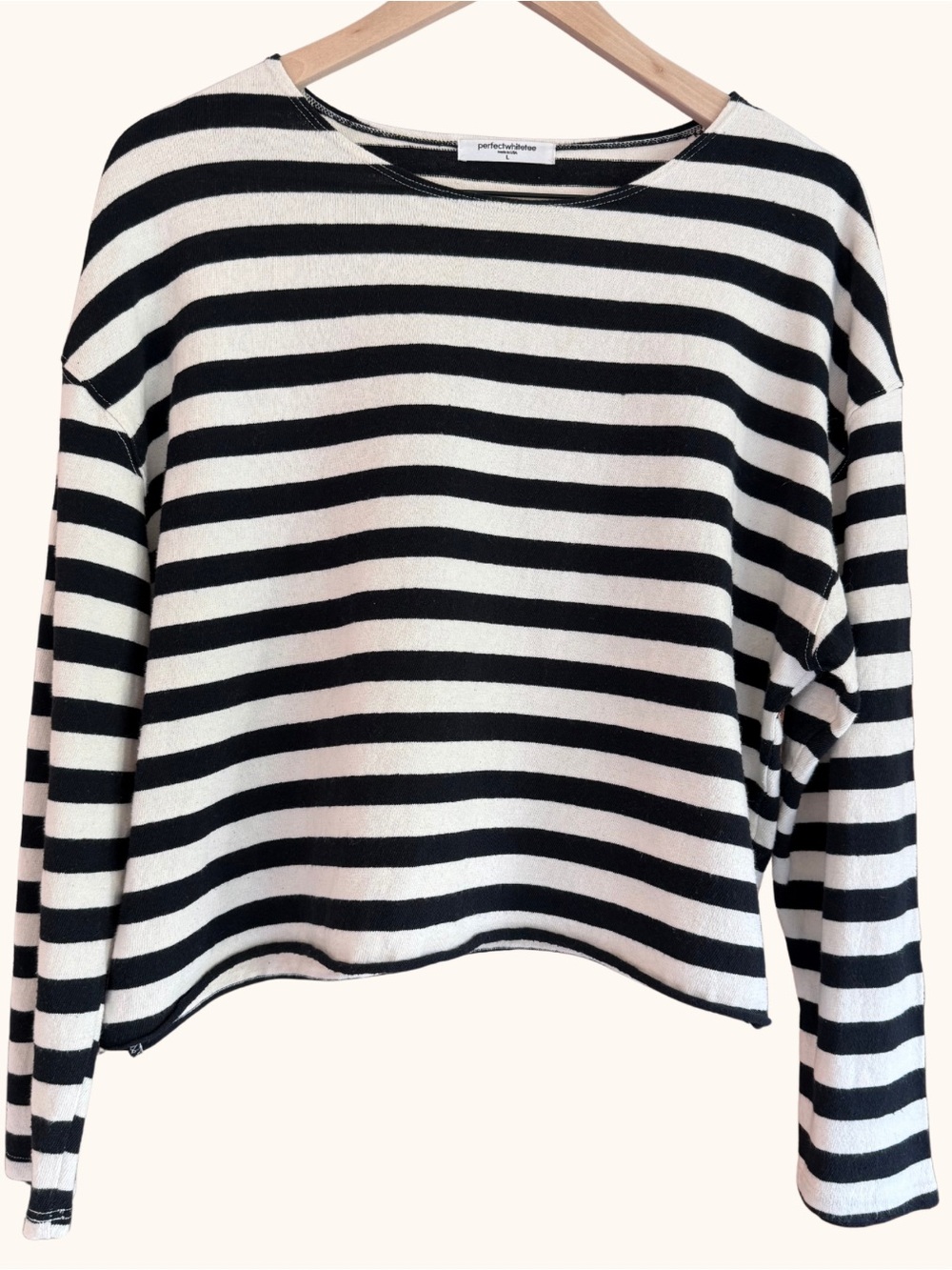 Perfect White Tee Black Ivory Striped Long Sleeve Top Size L